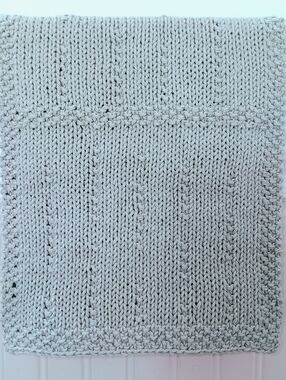 Hand Crafted Handknit Cotton Hand Towel Lt. Gray Raindrops On Windows Design